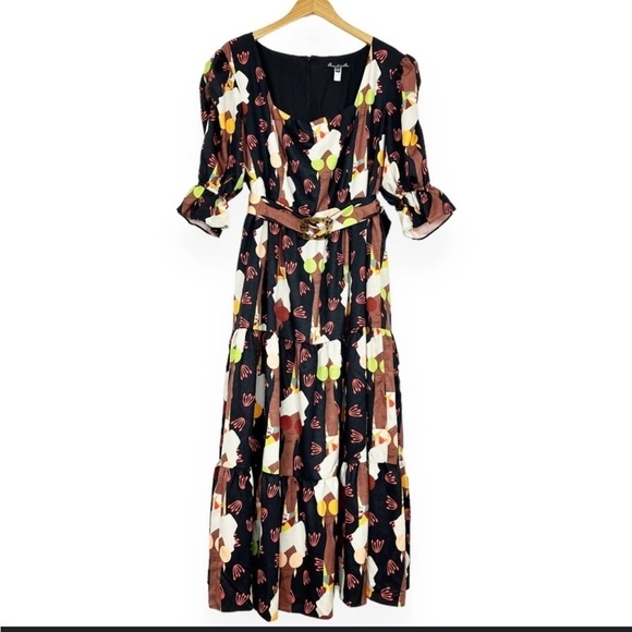 Hutch vintage beehive sunglass retro ladies maxi Dress Sz 8 ModCloth Belted new - Picture 2 of 11
